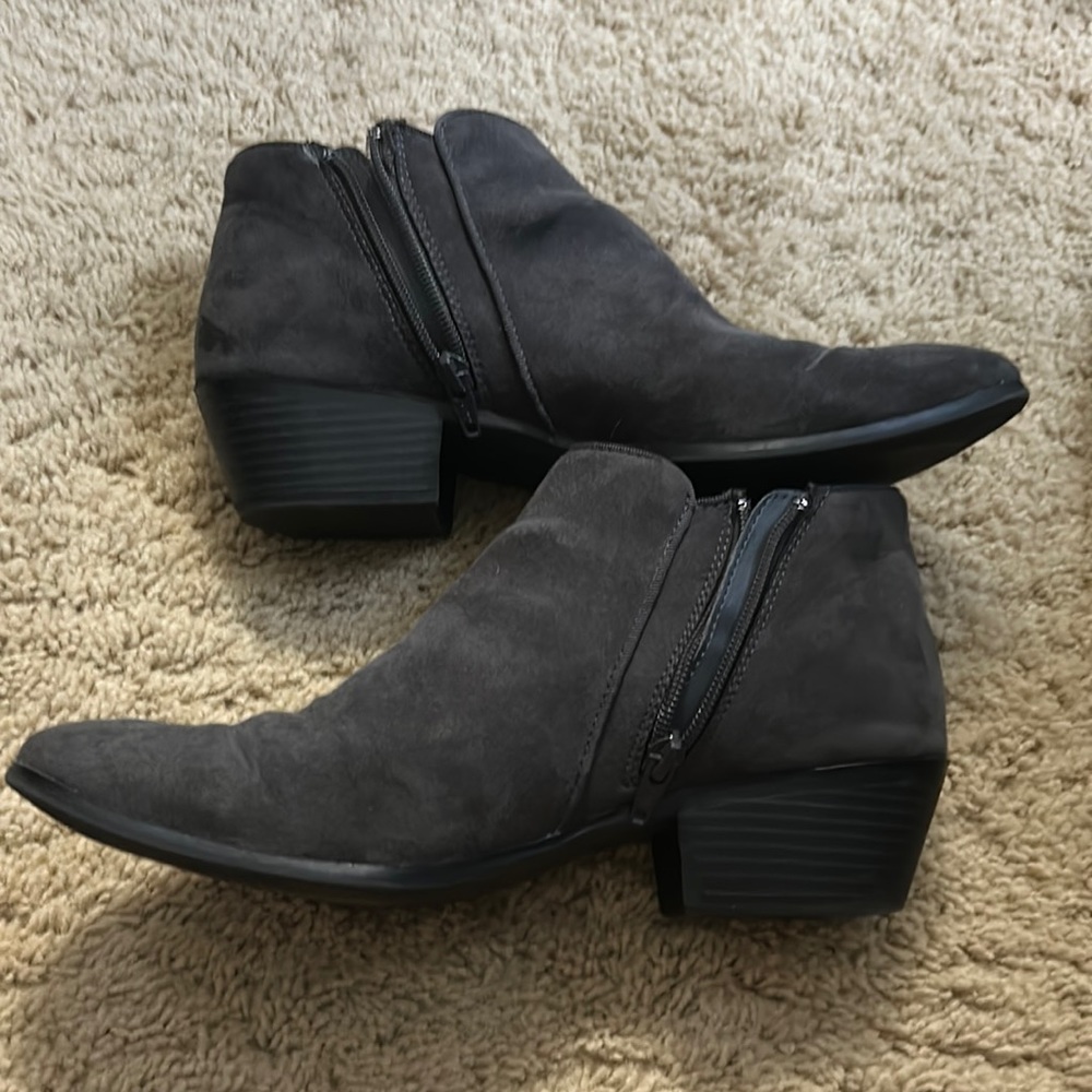 Dark gray suede ankle booties